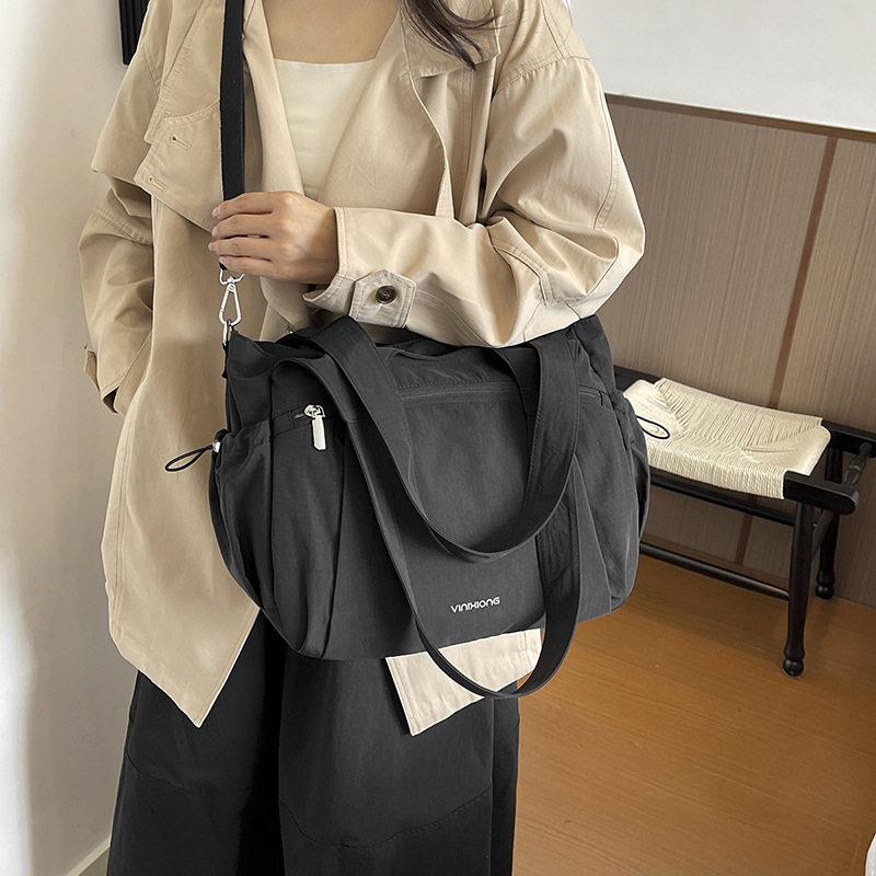 Túi tote nữ cỡ lớn chất liệu nylon nhẹ, túi đeo vai và đeo chéo tiện lợi — Khói tím, Quân đội xanh, màu be, màu nâu chi tiết 28