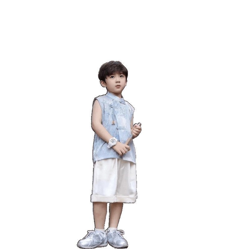 男童夏装宝宝儿童夏季2025国风套装新款汉服衬衫两件套无袖背心潮|undefined