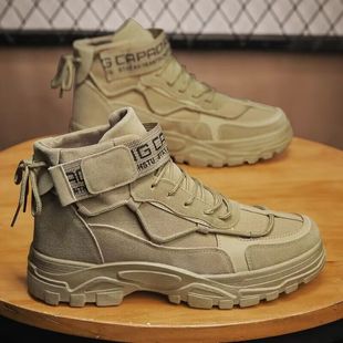 Men's Shoes Spring and Autumn New High-Top Martin Boots Men's Korean Style Thick-Soled Wear-Resistant Workwear Short Boots Korean Style Casual Trendy Shoes