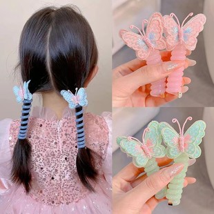 Children's Roll Butterfly Telephone Line Hair Ring Girls' High Ponytail Headline High Elastic Durable Rubber Tendon Braid Headwear