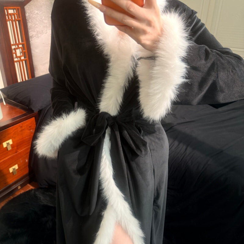 Beauty Salon Hotel Style Pajamas for Wealthy Women, Spring & Fall Island Velvet Pure Lust Style Home Clothes, Long Nightgown for Winter