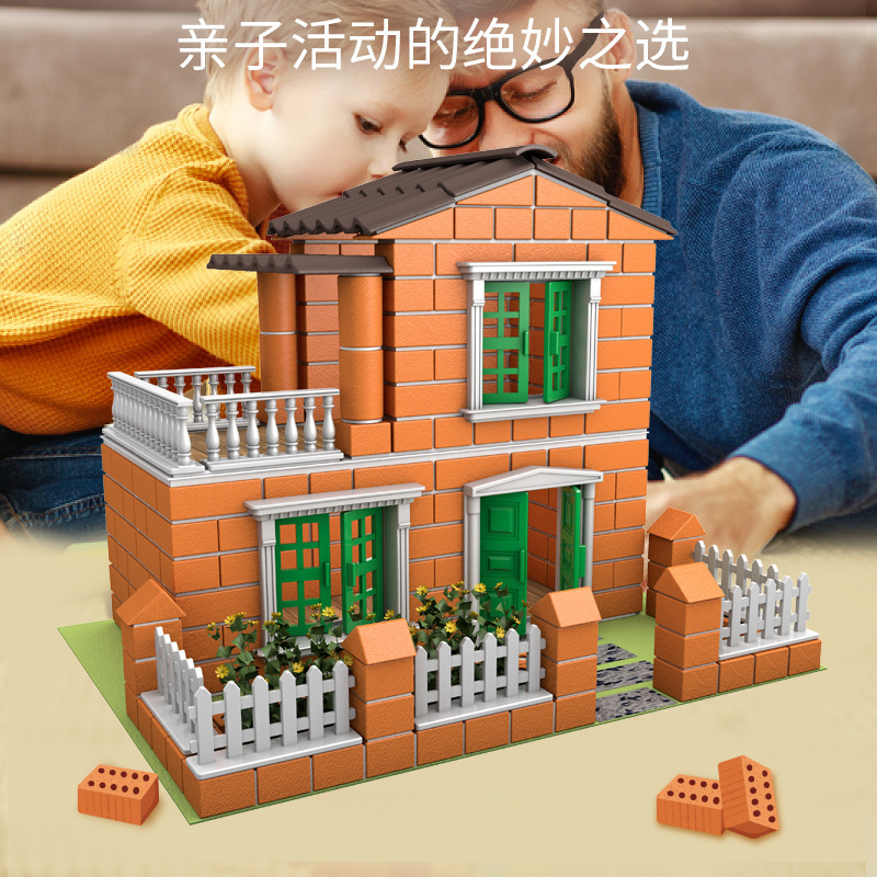 Small Masons Handmade DIY Cabin Building House Simulation Villa Brick Building Blocks Assembled Children's Toys