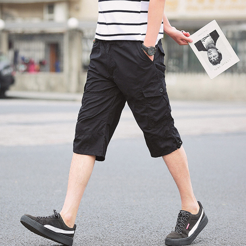 Pantalones cortos de verano, pantalones cortos para hombres, ropa de trabajo suelta de verano para hombres, pantalones multibolsillos, pantalones casuales de 7 puntos, pantalones deportivos