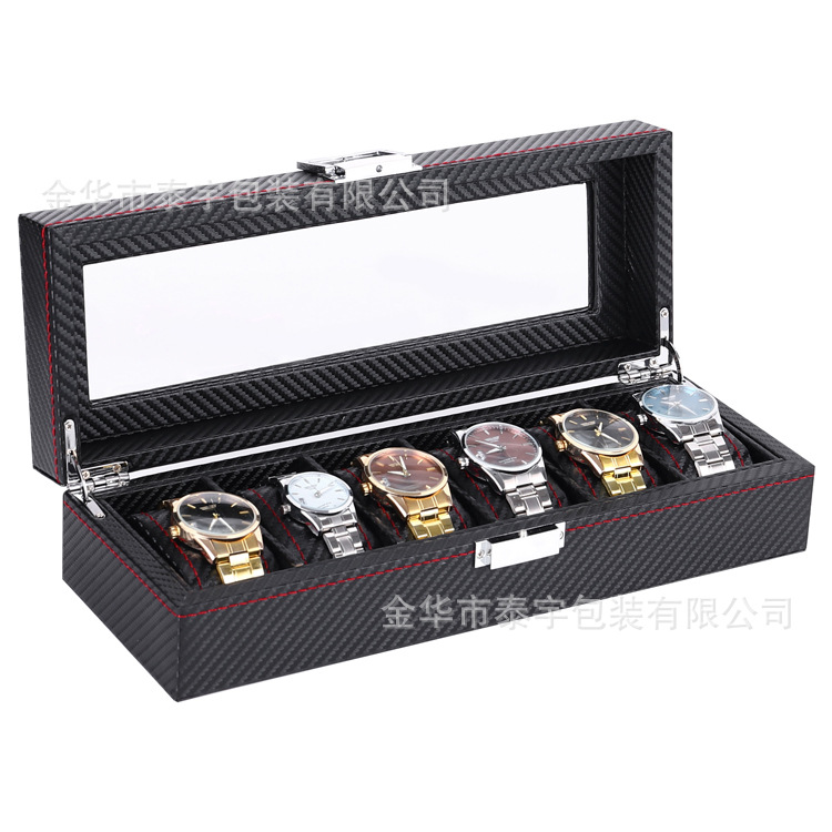 Caja de almacenamiento de reloj de gama alta de fibra de carbono de cuero de PU Caja de almacenamiento de reloj de madera Venta directa de fábrica Spot Spot Hand