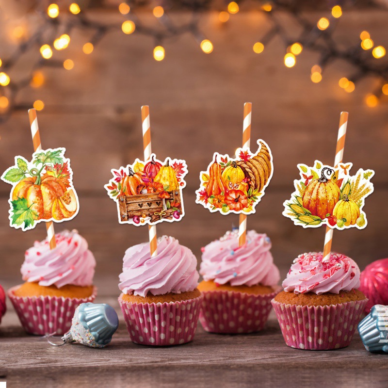 Amazon Día de Acción de Gracias Fiesta Decoración Paja Plug Cosecha Cumpleaños Decoración Postre Plug Jumpkins