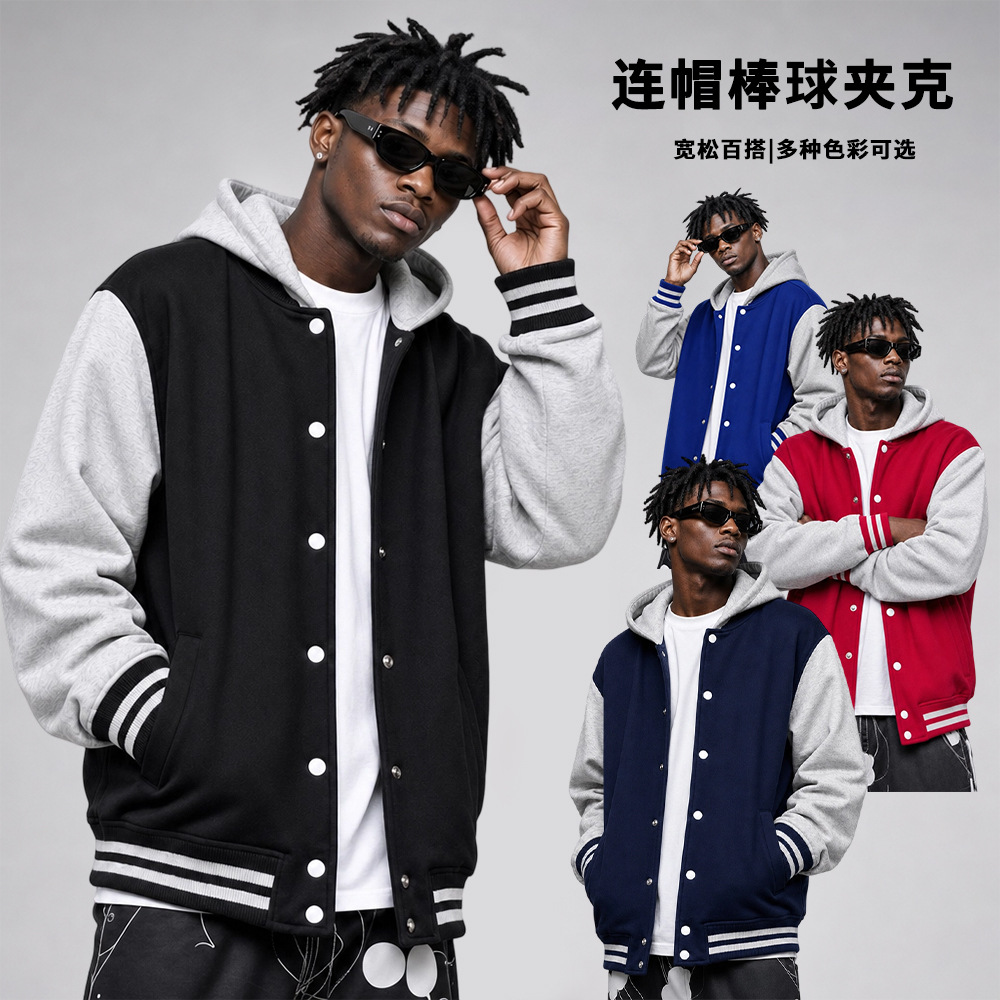 Cross-border European and American baseball jacket, American style European size design, custom-made with printed or embroidered logo