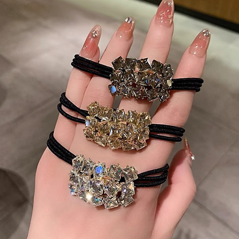 New High-end Geometric Rhinestone Hair Rope High-end Sense Elegant Elegant Temperament Tie Hair Ball Head Rope High Elastic Rubber Tendon Hair Accessories New High-end Geometric Rhinestone Hair Rope High-end Sense Elegant Elegant Temperament Tie Hair Ball Head Rope High Elastic Rubber Tendon Hair Accessories
