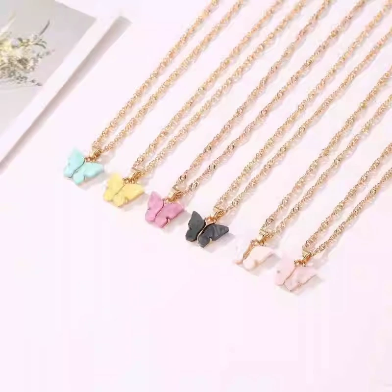 Японские и корейские сладкие бабочки ожерелья акриловые цвета сладкие женские дикие цепочки ключиц