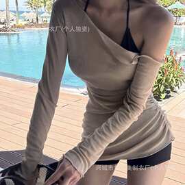 纯欲高级感比基尼带罩衫平角温柔简约温泉度假三件套分体泳衣女