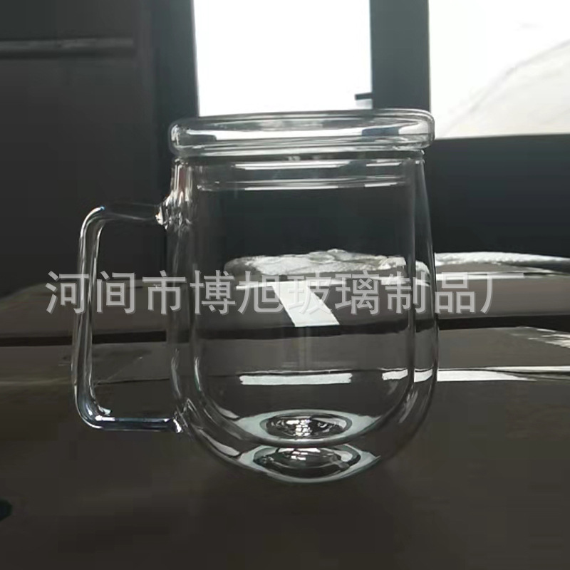 Directo de fábrica resistente al calor de doble capa de vidrio taza de café taza creativa con mango de vidrio de borosilicato taza de agua de impresión