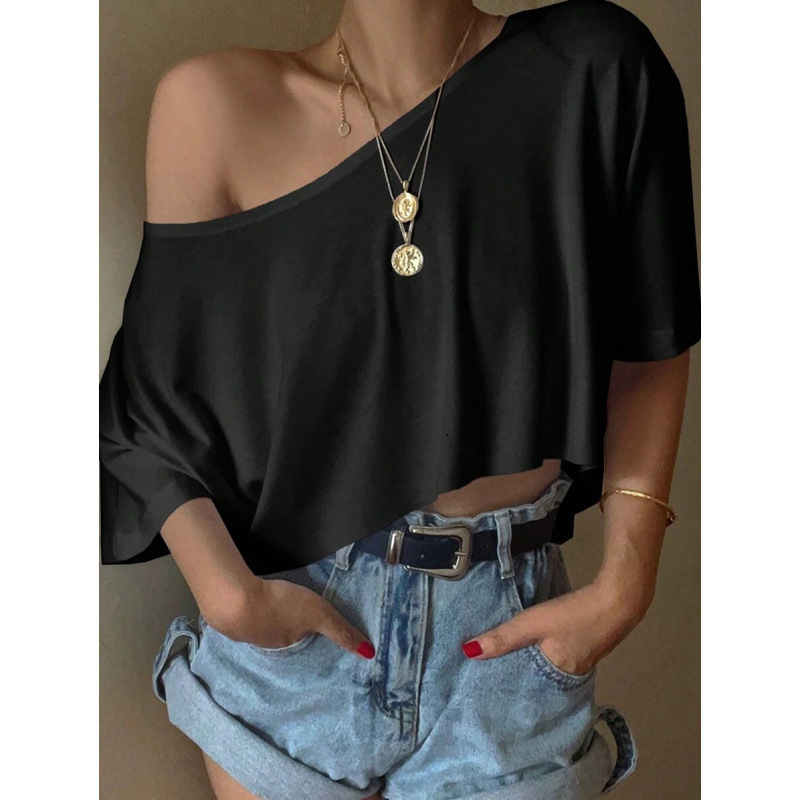 K 14366 Cropped T-Shirt, Short Crop Top, Cross-Border Aliexpress Foreign Trade