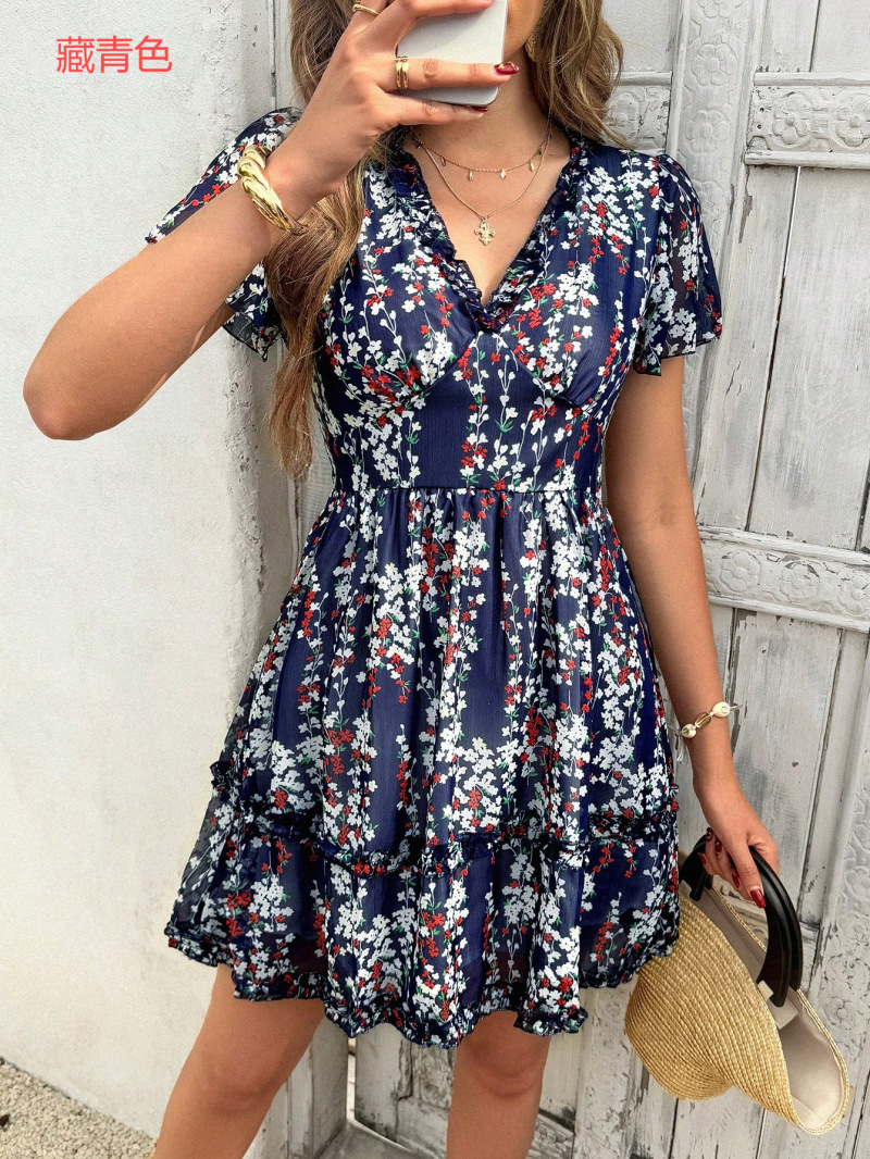 Women's Floral Resort Casual Short-Sleeve Maxi Dress