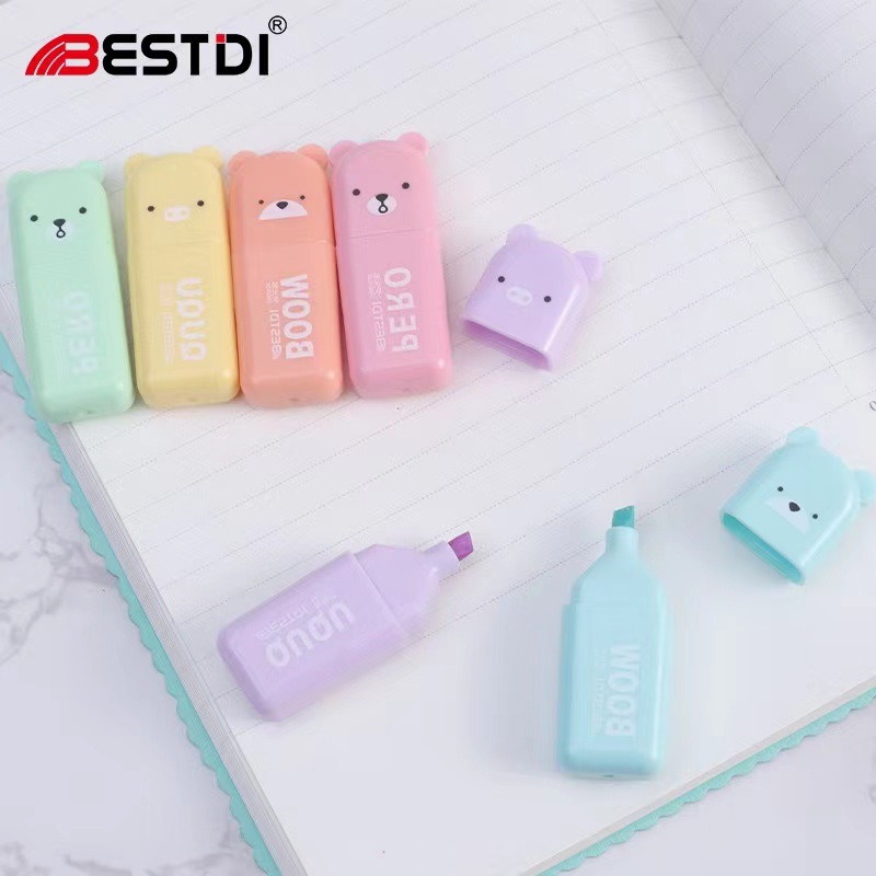 标点1520迷你荧光笔套装小熊造型荧光笔彩色标记手账笔马卡龙护眼