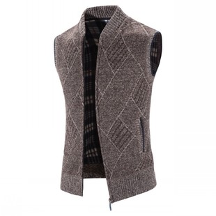 2025 Autumn and Winter New Export Vest Fleece-Lined Thickeneded Large Size Rhombus Pattern Jacket Collar Men's Sweater Cardigan