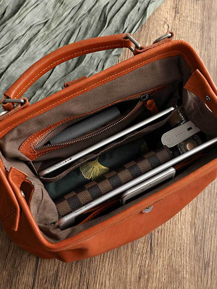 Bolso de mujer vintage de cuero de pasta de árbol curtido vegetal cepillado a mano de piel de vaca hombro crossbody bolso de médico portátil 32051