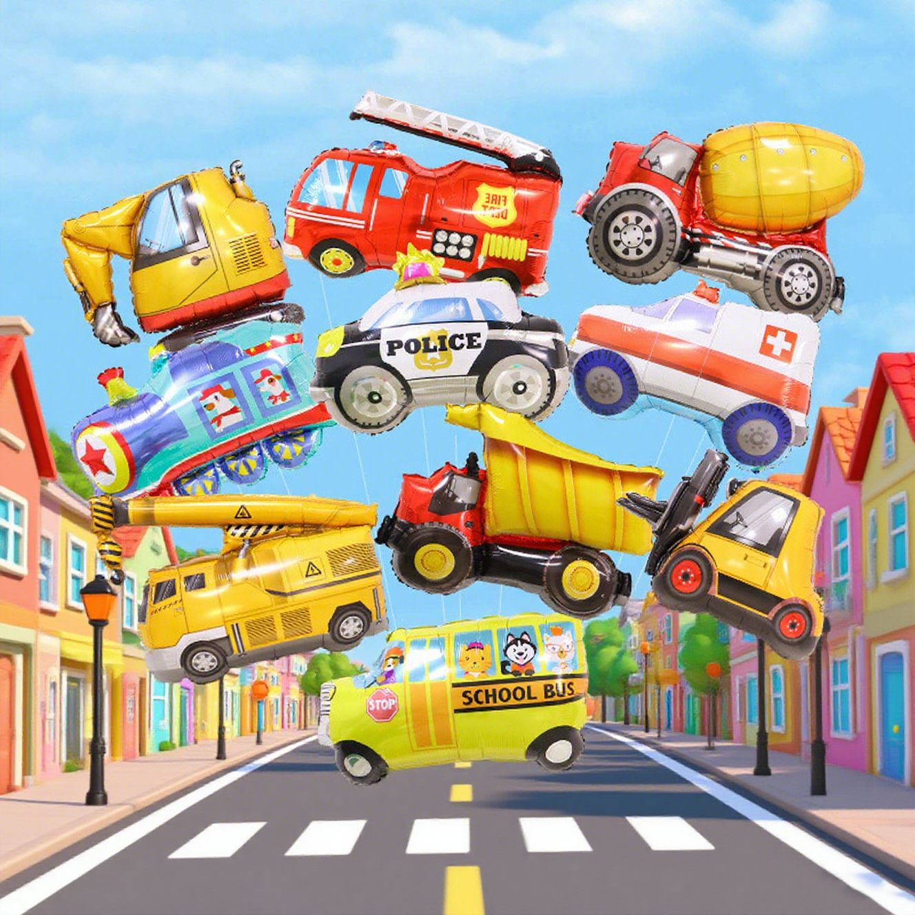 汽车铝膜气球大号交通工具儿童生日派对用品气球飘空氦气背景装饰