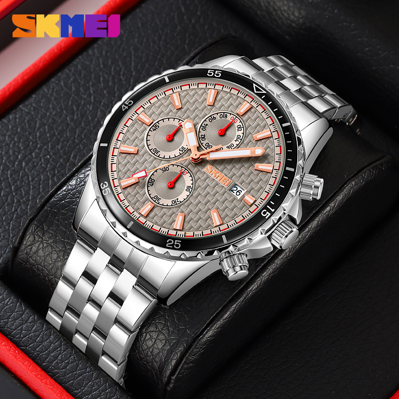 Momento de belleza multifuncional tres ojos seis agujas reloj de hombre calendario de luz nocturna reloj de cuarzo reloj de hombre comercio exterior transfronterizo al por mayor