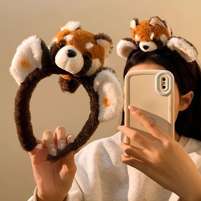 かわいいアライグマのヘッドバンド、クリエイティブな漫画のヘッドバンド、動物園の洗顔と写真撮影のヘアピン、ぬいぐるみのレッサーパンダの面白いヘッドバンド|undefined