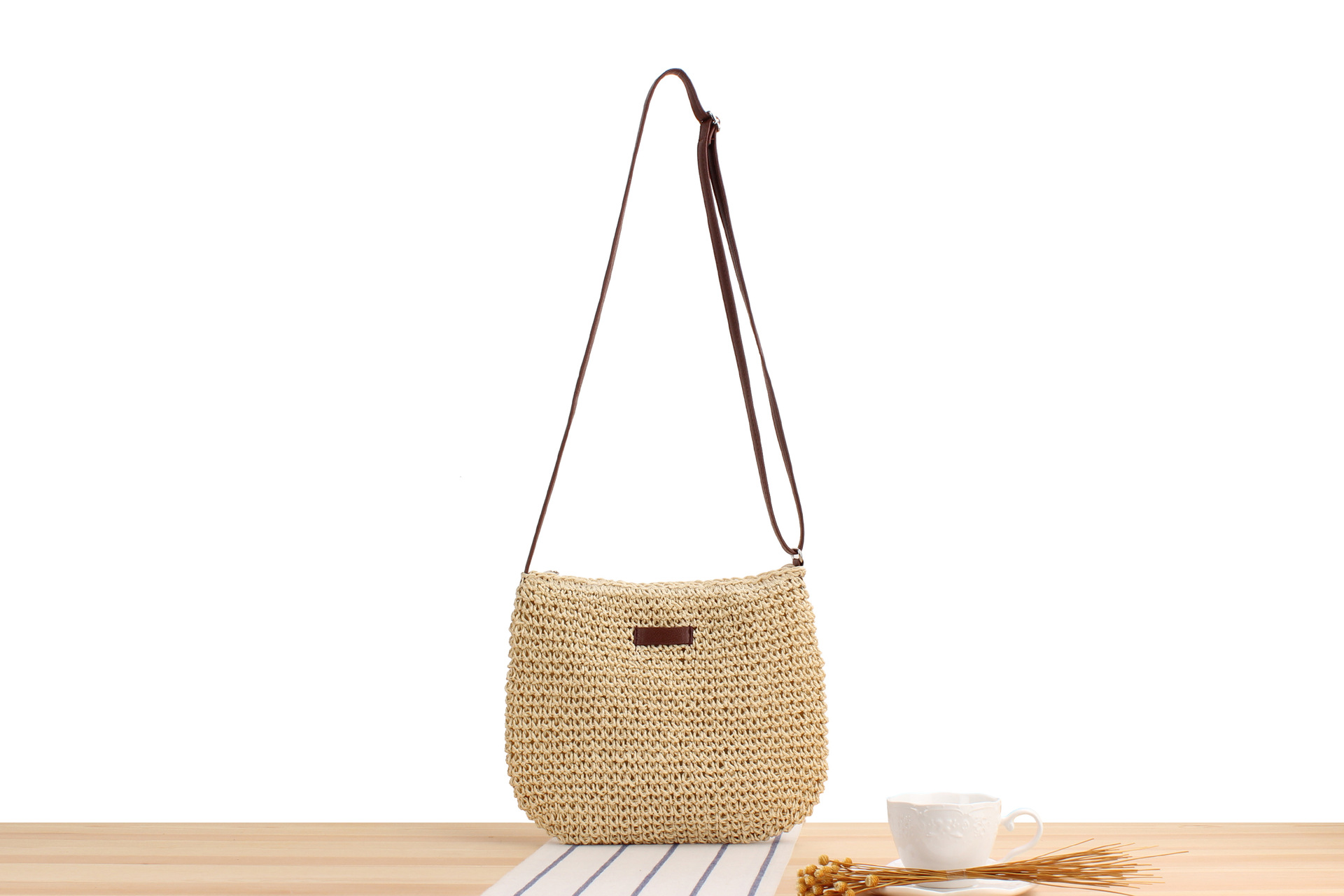 Straw Bag Bags Type Women's Small Spring&summer Straw Solid Color Vacation Square Zipper Straw Bag