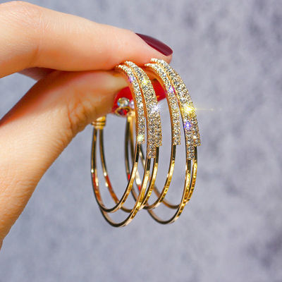 925 Trend Versatile circle Earrings Exaggeration personality Diamond Hollow Hoop Earring B571