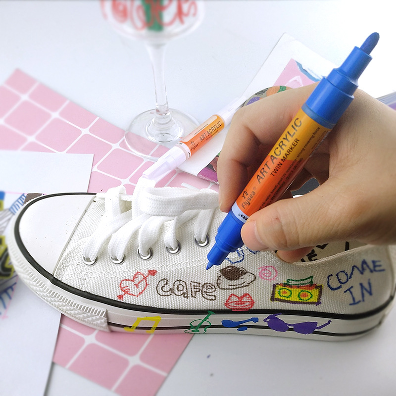 12色丙烯马克笔 彩色DIY相册涂鸦黑卡记号笔  手绘双头记号笔|ms