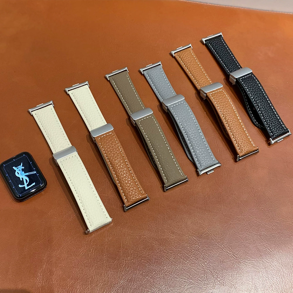 Ремешок для Apple Watch S10, узор личи, магнитное крепление, кожаный ремешок для Xiaomi 8/9 Pro, совместим с Fit3, красный