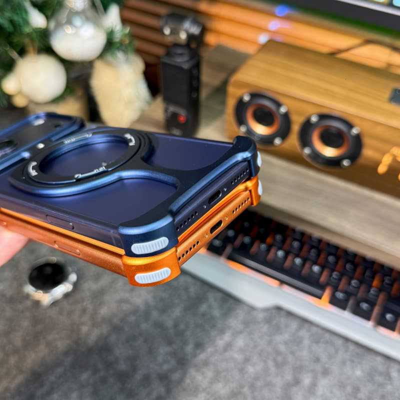 Ốp lưng iPhone dạng cúp kim loại có giá đỡ xoay từ tính chống sốc — Đen, Bạc, Cam, Xanh Titan chi tiết 4
