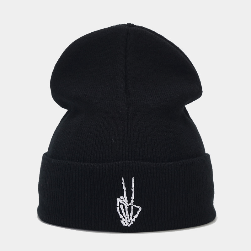 Otoño e Invierno de alta calidad cráneo dedo bordado punto sombrero hombres y mujeres moda hip hop pila sombrero Amazon Venta caliente sombrero