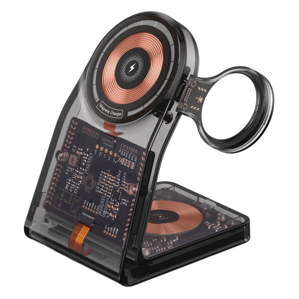 Nuevo magnético transparente tres en uno cargador inalámbrico soporte para Teléfono Móvil 15W carga rápida multifuncional cargador de reloj typec