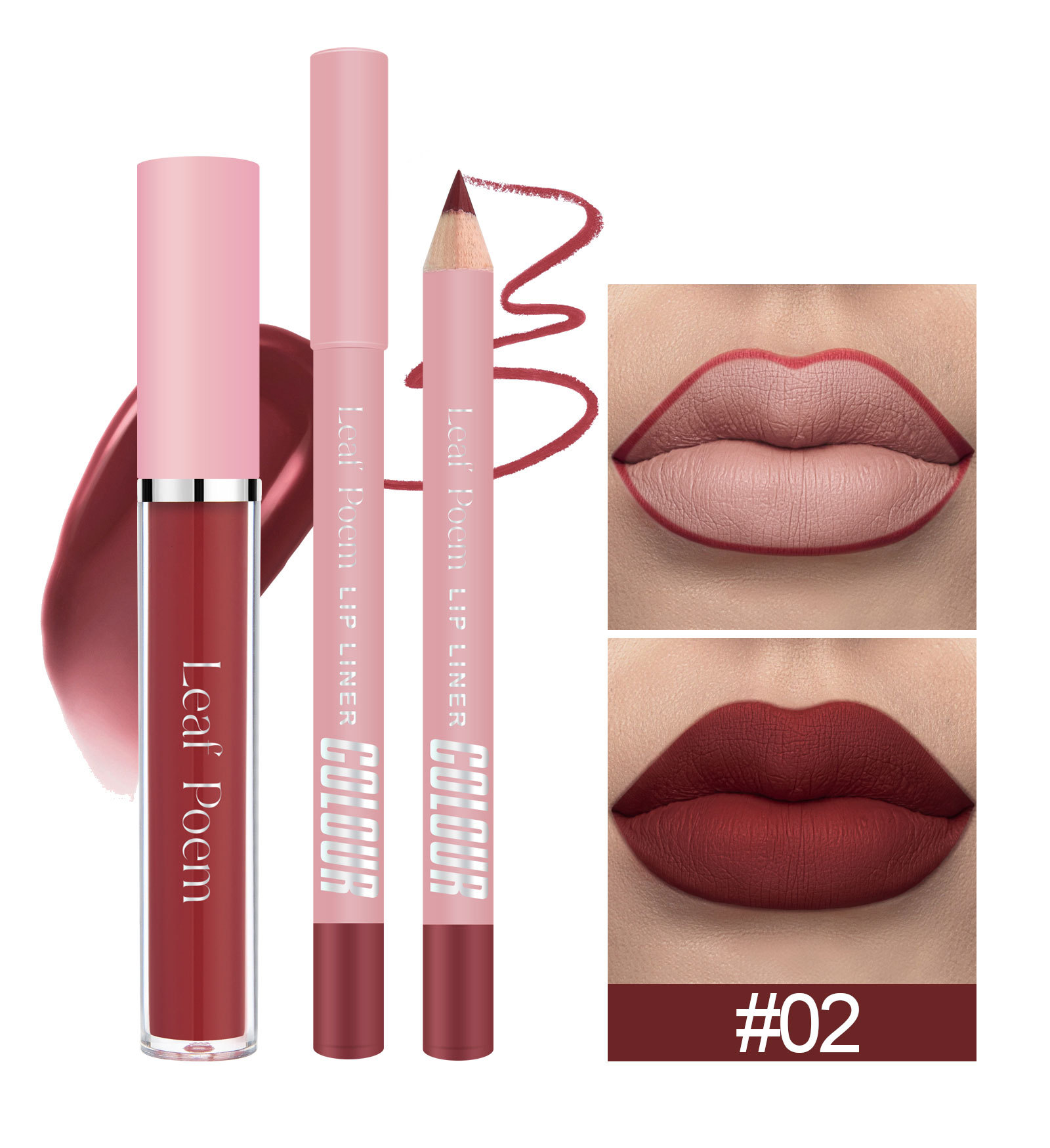 LEAF P0EM Maquillage Cross-Border Ensemble Gloss à Lèvres Mat Waterproof Non-Stick + Liner_voghion.com