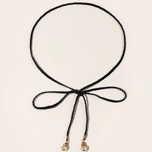 Women's versatile Bohemian-style woven waist cord with pearl bow tie dress decoration women's belt wholesale