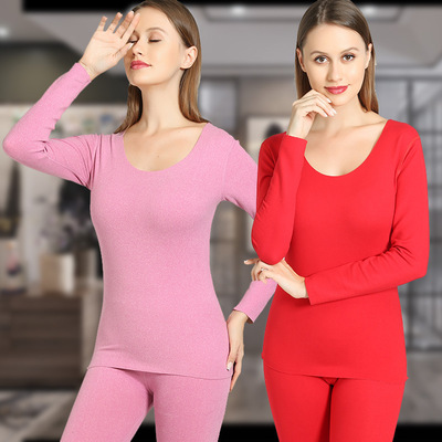 Double color lady No trace keep warm Underwear suit Two-sided Brushed Autumn coat Long johns Base coat Self cultivation Plush thickening