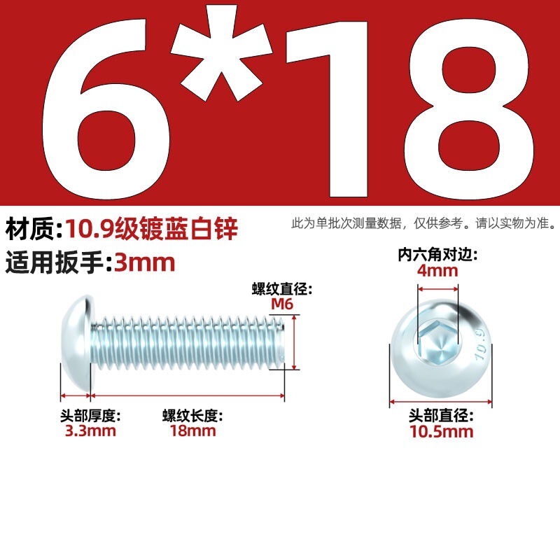 グレード 10.9 青白亜鉛メッキ丸頭六角穴付きネジ、半丸頭ボルト、キノコ頭なべネジ|undefined