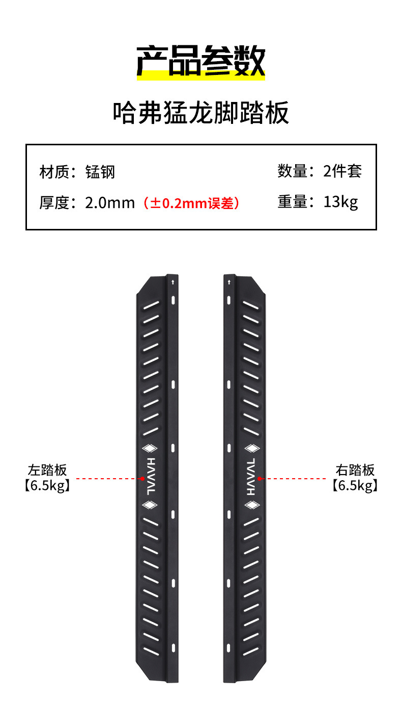 New Haval Raptor Special Manganese Steel Foot Pedals, Original Factory Modified Integrated Anti-Slip Exterior Side Pedals