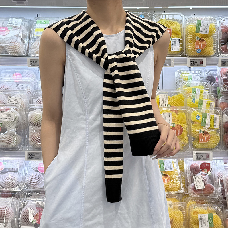 Chal a rayas tejido de alta calidad verano protector solar costura moda cuello falso bufanda chaleco pequeño hombro exterior