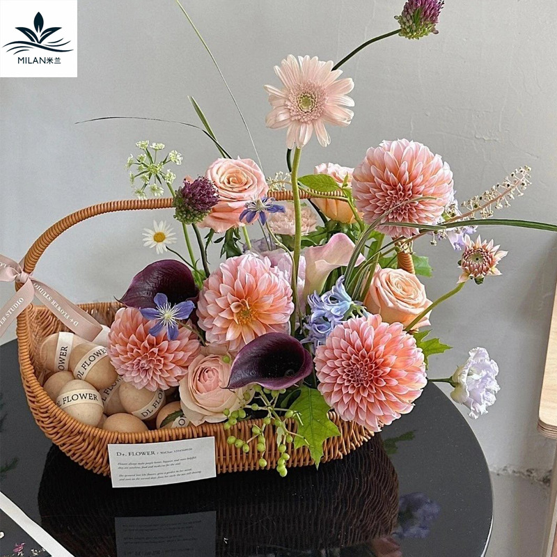 Cestas de flores de mano de caña, cestas de flores, cestas de frutas, pasteles de luna, cestas de flores tejidas a mano, cestas de huevos de luna