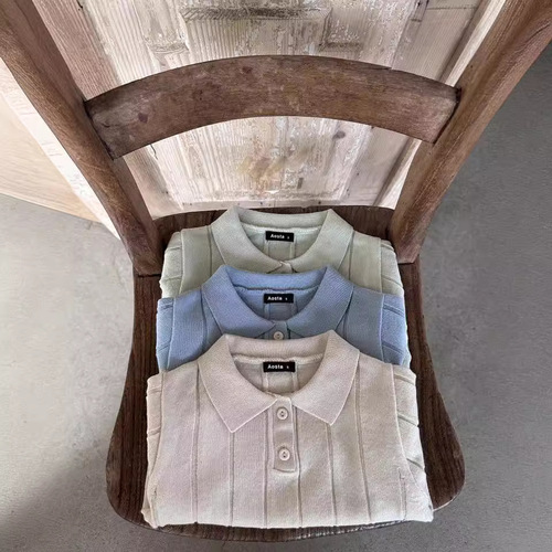 Ins Korean version 2024 spring and summer infant and baby knit sweater thin summer top collar children's turtleneck sweater