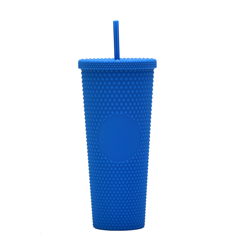 Suministro directo de fábrica de doble capa de paja de plástico taza de gran capacidad creativa 710ml taza Durian taza de mano portátil taza de diamante