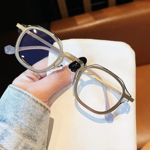 Qianai's new irregular anti-blue light glasses Korean version personalized gold glue mixed flat mirror retro myopia eye frame