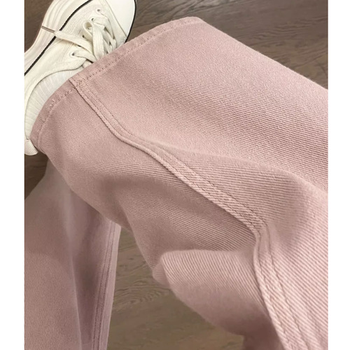 Dirty pink frayed design straight-leg women's autumn loose slim-fitting versatile high-waist wide-leg pants trendy