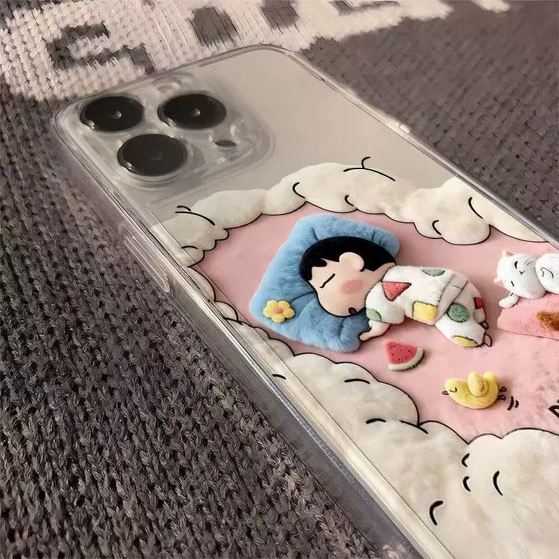 Плоская печать sleeping crayon Шин-чанSpace чехол для iPhone17/16/15pro милый 14/13 мягкий