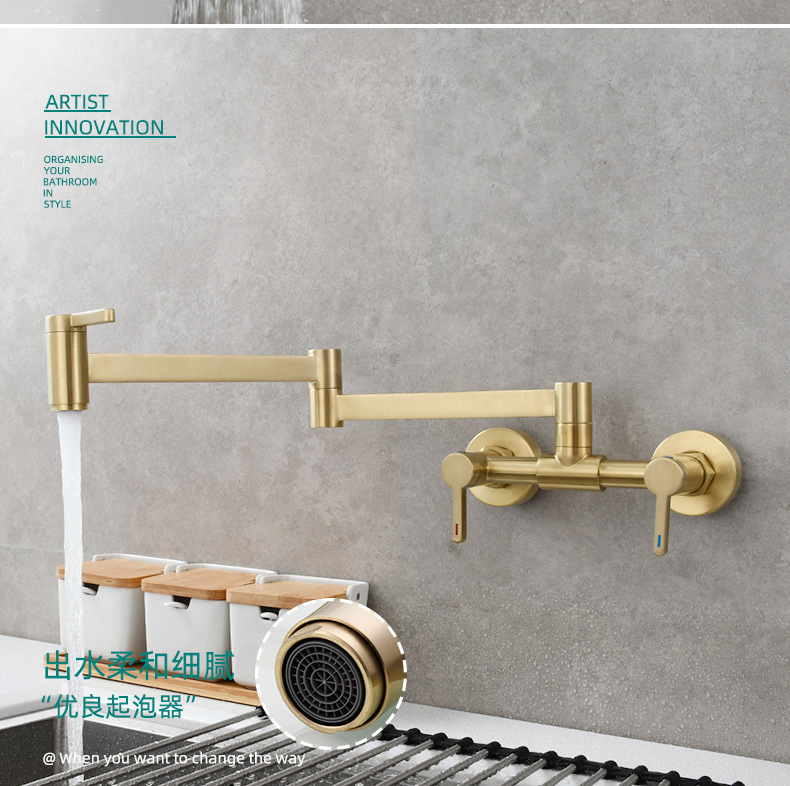 Square three-switch hot and cold basin faucet, wall-mounted kitchen folding mixing valve faucet, bathroom basin faucet undefined