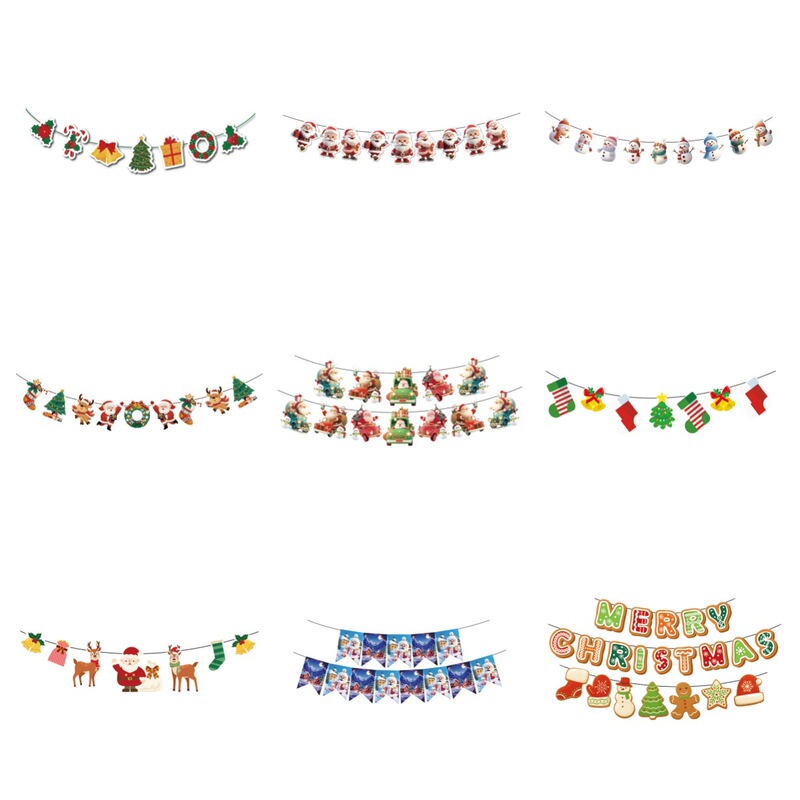 Cross-Border Manufacturers Directly Supply Cartoon Color-Printed English Christmas Banners and Hanging Flags for Holiday Party Decorations and Atmosphere Wholesale