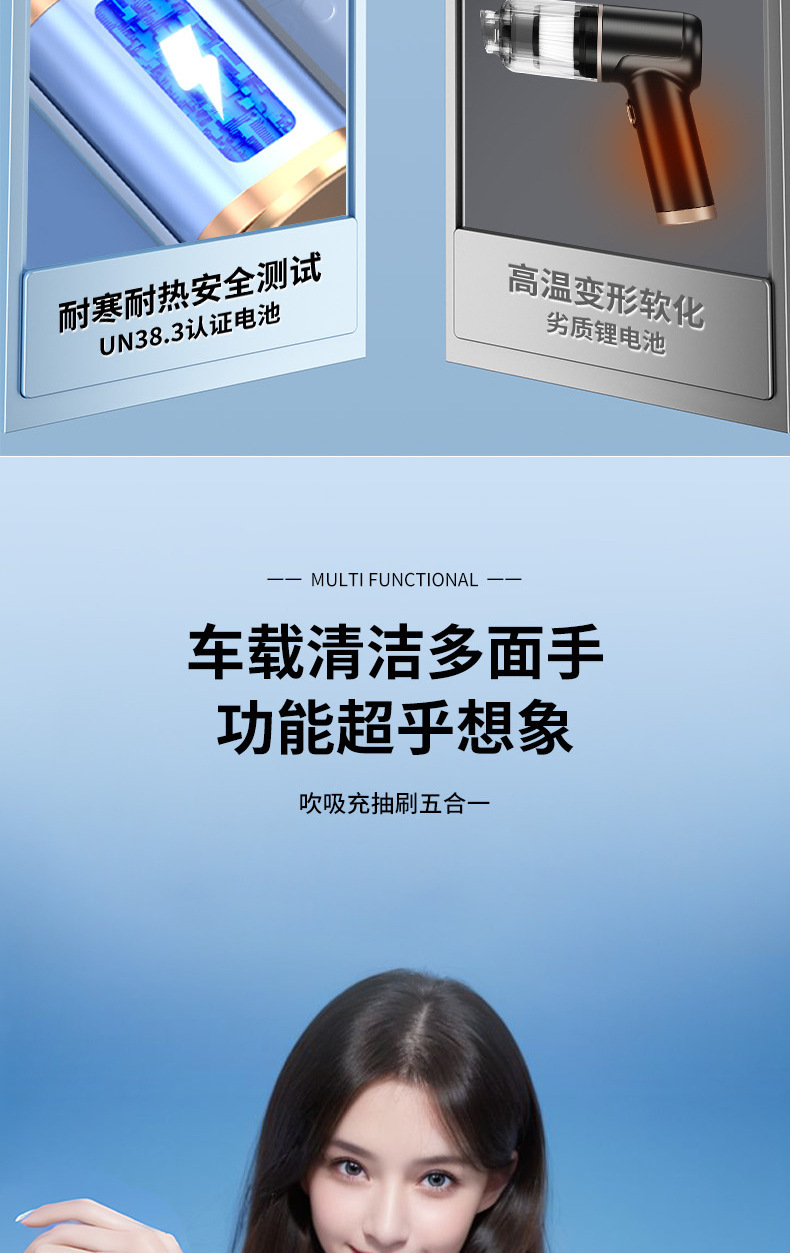 Wireless Car Vacuum Cleaner, Portable Handheld Vacuum Cleaner, Powerful Vacuuming and Dust Blowing, Multifunctional Digital Display Vacuum Cleaner