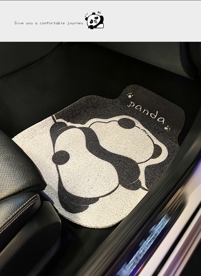 Car Self-Cutting Floor Mats with Wire Loops, Mud-Scraping, Anti-Slip, Cartoon Panda Design, Simple Floor Mats, Universal Car Floor Mats, Four-Piece Set