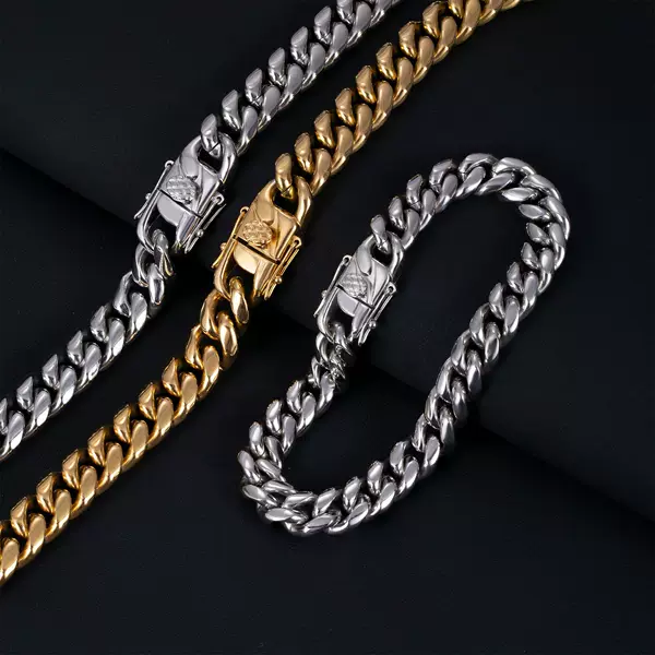Cross-border TEMU explosions Cuban chain round grinding faucet buckle mirror polished vacuum plating 18K real gold fashion necklace