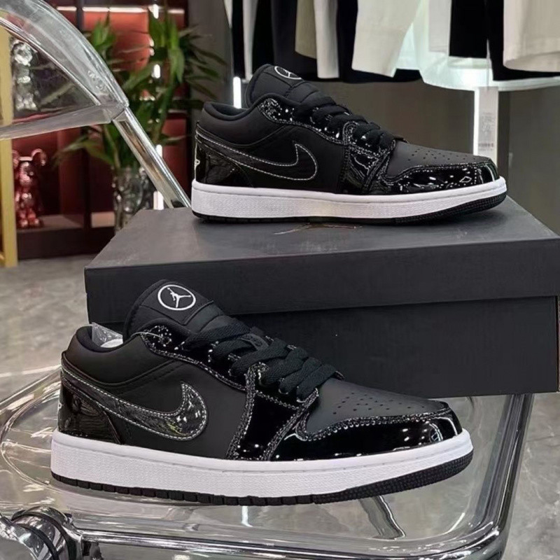 人気の AJ1 ブラック ウォリアー オールスター パテント レザー ロートップ バースト パターン メンズ レディース イン トレンド 多用途 カジュアル スポーツ スニーカー|undefined