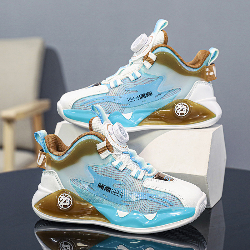 Zapatos de botón giratorio para niños zapatos deportivos 2025 nuevos zapatos de baloncesto infantiles primavera y otoño zapatos para niños guapos zapatos para correr