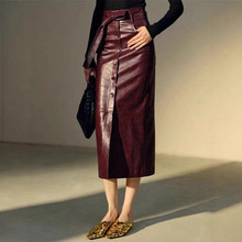 5322真皮皮裙2025秋冬新款油蜡羊皮高腰包臀系带开叉包臀半身长裙