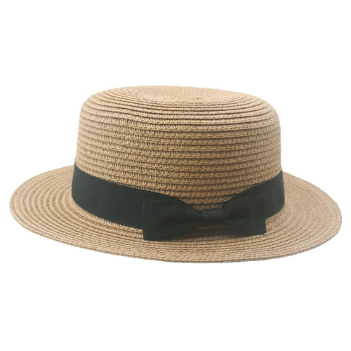 Summer Korean style straw hat, trendy female British fresh top hat, small pepper bow flat top sunshade beach hat